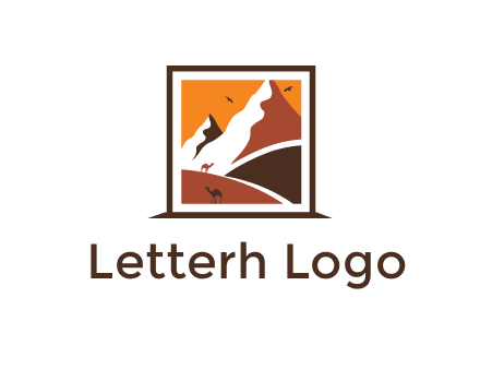 logo resembles a framed painting of the desert and mountains