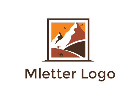 logo resembles a framed painting of the desert and mountains