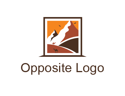 logo resembles a framed painting of the desert and mountains