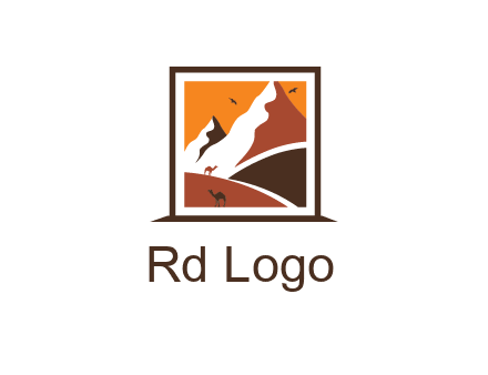 logo resembles a framed painting of the desert and mountains