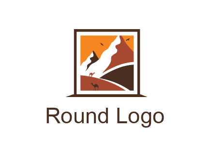 logo resembles a framed painting of the desert and mountains