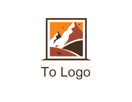 logo resembles a framed painting of the desert and mountains
