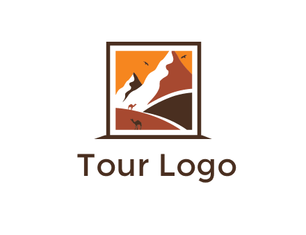 logo resembles a framed painting of the desert and mountains