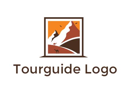 logo resembles a framed painting of the desert and mountains