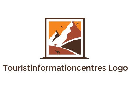 logo resembles a framed painting of the desert and mountains