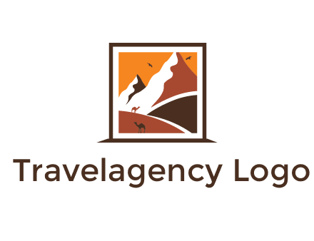 logo resembles a framed painting of the desert and mountains