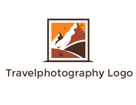 logo resembles a framed painting of the desert and mountains