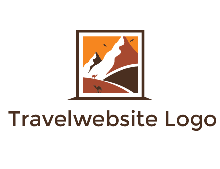 logo resembles a framed painting of the desert and mountains