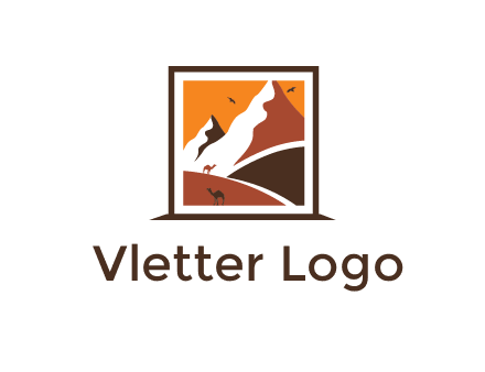 logo resembles a framed painting of the desert and mountains