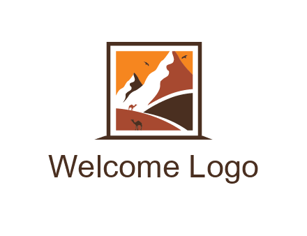 logo resembles a framed painting of the desert and mountains