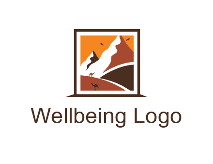 logo resembles a framed painting of the desert and mountains