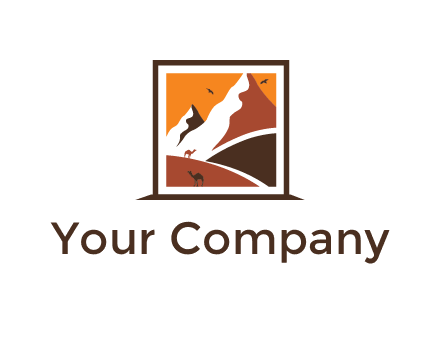 logo resembles a framed painting of the desert and mountains