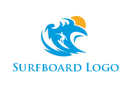 sun, surfing and the waves logo