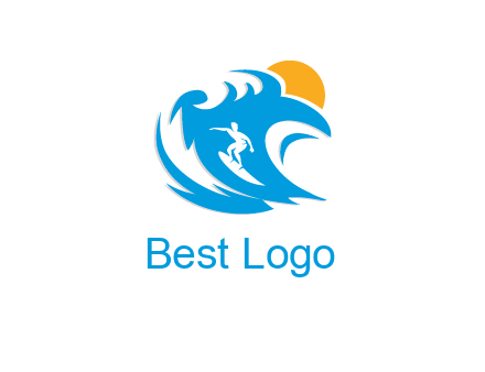 sun, surfing and the waves logo