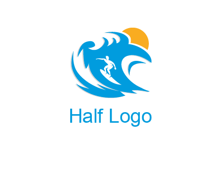 sun, surfing and the waves logo