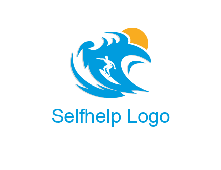 sun, surfing and the waves logo
