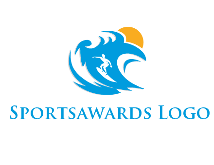 sun, surfing and the waves logo