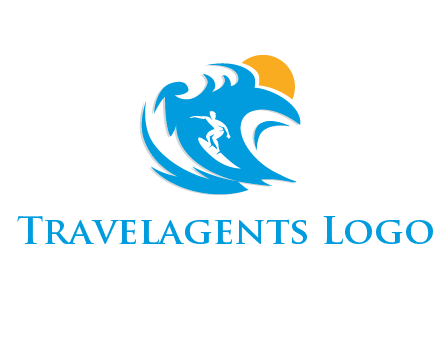 sun, surfing and the waves logo