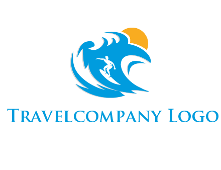 sun, surfing and the waves logo