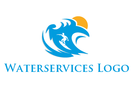 sun, surfing and the waves logo