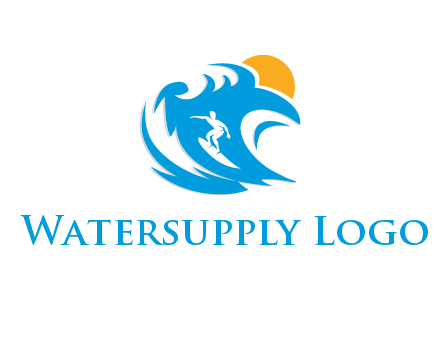 sun, surfing and the waves logo