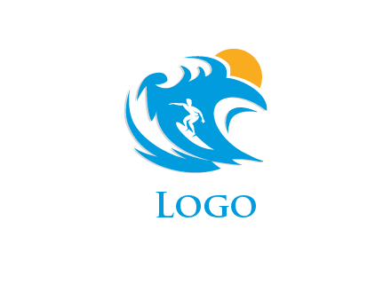 sun, surfing and the waves logo