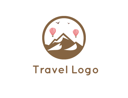 travel logo with hot air balloons over mountains