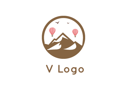 travel logo with hot air balloons over mountains