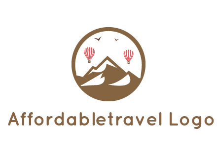 travel logo with hot air balloons over mountains