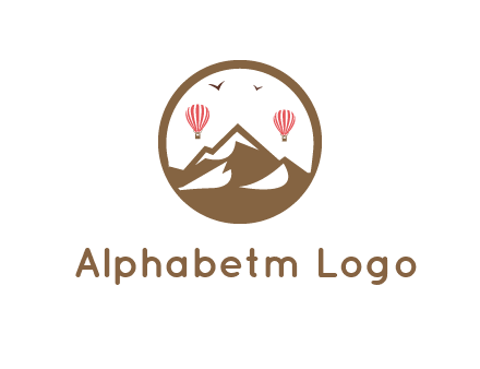 travel logo with hot air balloons over mountains