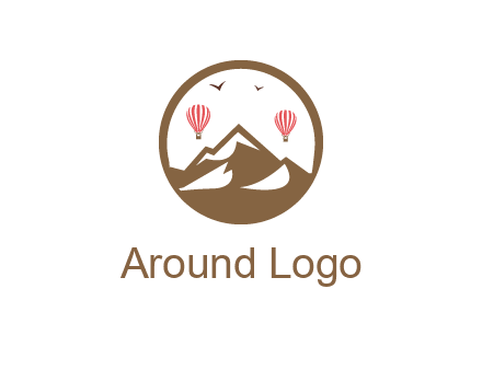 travel logo with hot air balloons over mountains