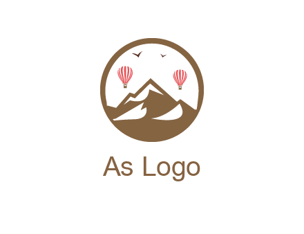 travel logo with hot air balloons over mountains