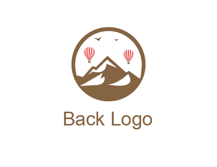 travel logo with hot air balloons over mountains