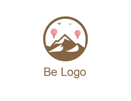 travel logo with hot air balloons over mountains