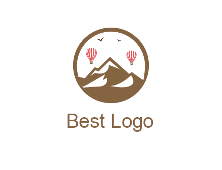 travel logo with hot air balloons over mountains