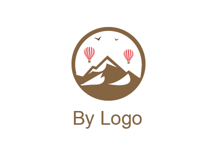 travel logo with hot air balloons over mountains