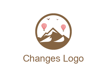 travel logo with hot air balloons over mountains