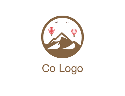 travel logo with hot air balloons over mountains