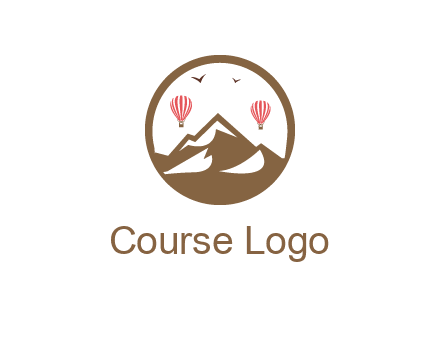 travel logo with hot air balloons over mountains