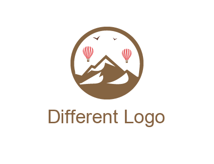 travel logo with hot air balloons over mountains