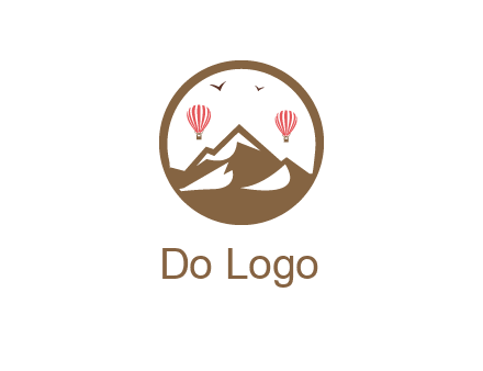 travel logo with hot air balloons over mountains