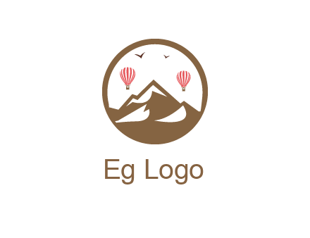 travel logo with hot air balloons over mountains