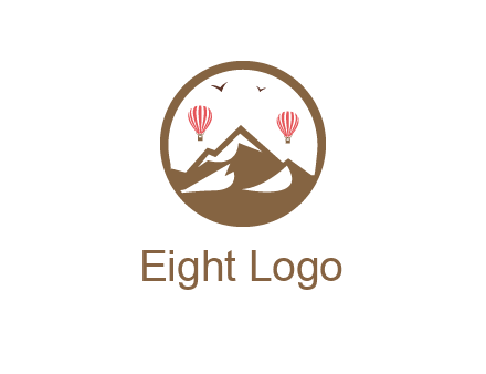 travel logo with hot air balloons over mountains