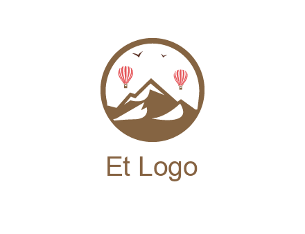 travel logo with hot air balloons over mountains