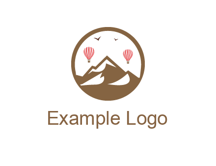 travel logo with hot air balloons over mountains