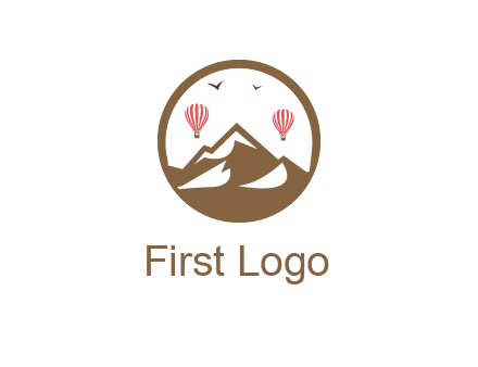 travel logo with hot air balloons over mountains