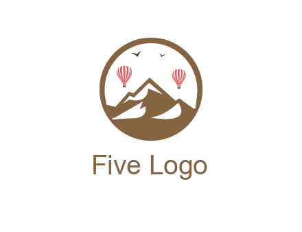 travel logo with hot air balloons over mountains