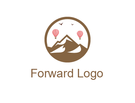travel logo with hot air balloons over mountains