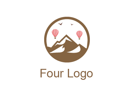travel logo with hot air balloons over mountains