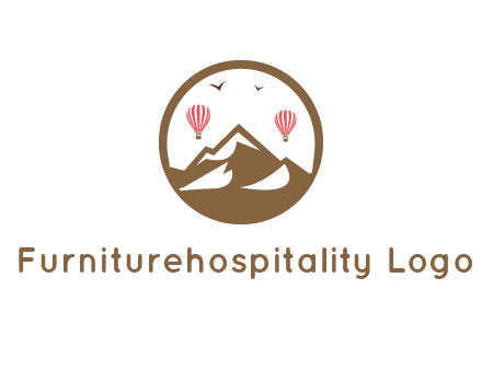 travel logo with hot air balloons over mountains